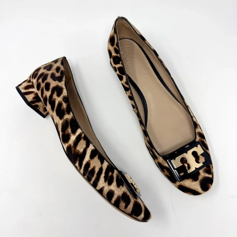 Tory Burch Gigi Calf Leopard Hair Block Heel Pumps